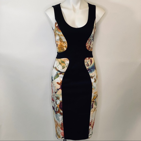 Black Halo Dresses & Skirts - Black Halo Black Floral-Panel Midi Dress